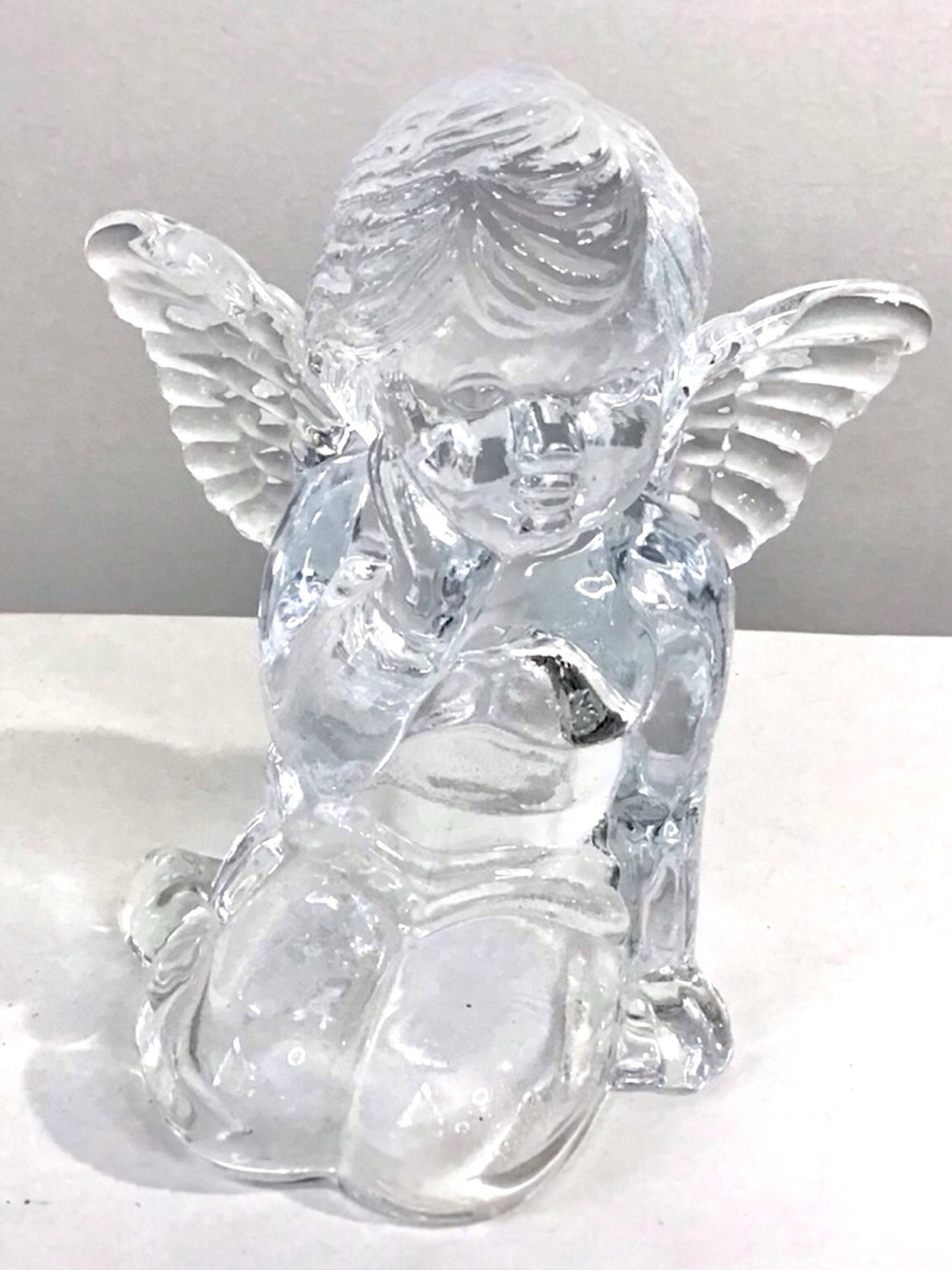 Vintage Angel Cherub Taper Candle Holder Heavy Clear Glass 5.25”H Excellent